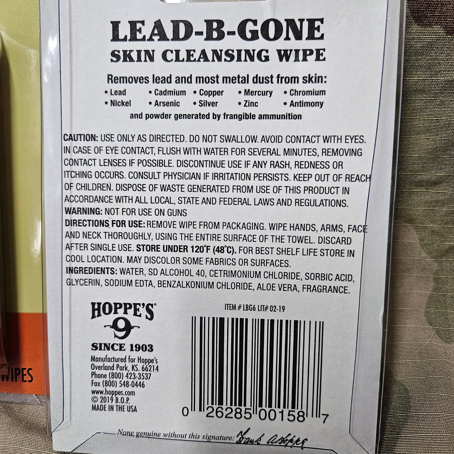 HOPPE'S 9 LEAD-B-GONE skin cleansing wipes